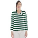 Horizontal Stripes - White and Forest Green Wind Breaker (Women)