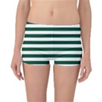 Horizontal Stripes - White and Forest Green Boyleg Bikini Bottoms
