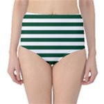 Horizontal Stripes - White and Forest Green High-Waist Bikini Bottoms