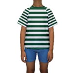 Horizontal Stripes - White and Forest Green Kid s Short Sleeve Swimwear