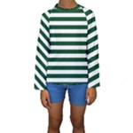 Horizontal Stripes - White and Forest Green Kid s Long Sleeve Swimwear