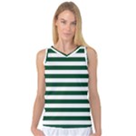 Horizontal Stripes - White and Forest Green Women s Basketball Tank Top