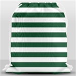 Horizontal Stripes - White and Forest Green Drawstring Bag (Large)
