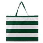 Horizontal Stripes - White and Forest Green Zipper Large Tote Bag