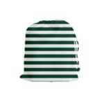 Horizontal Stripes - White and Forest Green Drawstring Pouch (L)