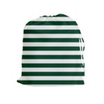 Horizontal Stripes - White and Forest Green Drawstring Pouch (XL)
