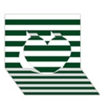 Horizontal Stripes - White and Forest Green Heart 3D Greeting Card (7x5)