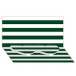 Horizontal Stripes - White and Forest Green Twin Heart Bottom 3D Greeting Card (8x4)