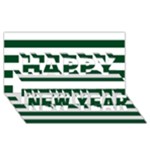 Horizontal Stripes - White and Forest Green Happy New Year 3D Greeting Card (8x4)