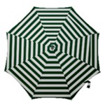 Horizontal Stripes - White and Forest Green Hook Handle Umbrella (Medium)