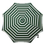 Horizontal Stripes - White and Forest Green Hook Handle Umbrella (Large)