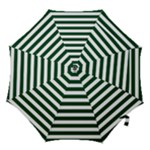 Horizontal Stripes - White and Forest Green Hook Handle Umbrella (Small)