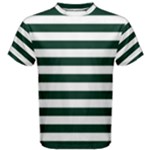 Horizontal Stripes - White and Deep Green Men s Cotton Tee