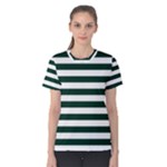 Horizontal Stripes - White and Deep Green Women s Cotton Tee