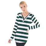 Horizontal Stripes - White and Deep Green Women s Tie Up Tee