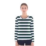 Horizontal Stripes - White and Deep Green Women s Long Sleeve T-shirt