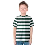 Horizontal Stripes - White and Deep Green Kid s Cotton Tee