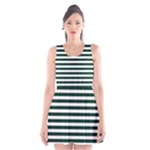 Horizontal Stripes - White and Deep Green Scoop Neck Skater Dress