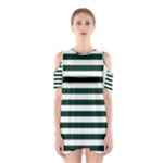 Horizontal Stripes - White and Deep Green Women s Cutout Shoulder Dress
