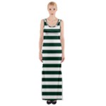 Horizontal Stripes - White and Deep Green Maxi Thigh Split Dress