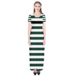 Horizontal Stripes - White and Deep Green Short Sleeve Maxi Dress