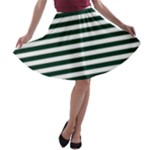 Horizontal Stripes - White and Deep Green A-line Skater Skirt