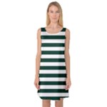 Horizontal Stripes - White and Deep Green Sleeveless Satin Nightdress