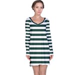 Horizontal Stripes - White and Deep Green Long Sleeve Nightdress