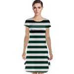 Horizontal Stripes - White and Deep Green Cap Sleeve Nightdress