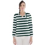 Horizontal Stripes - White and Deep Green Wind Breaker (Women)
