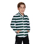 Horizontal Stripes - White and Deep Green Wind Breaker (Kids)