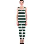 Horizontal Stripes - White and Deep Green OnePiece Catsuit