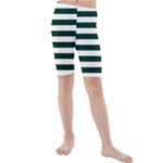 Horizontal Stripes - White and Deep Green Kid s Mid Length Swim Shorts