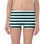 Horizontal Stripes - White and Deep Green Boyleg Bikini Bottoms
