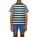 Horizontal Stripes - White and Deep Green Kid s Short Sleeve Swimwear