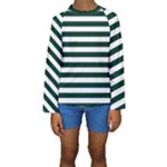 Horizontal Stripes - White and Deep Green Kid s Long Sleeve Swimwear