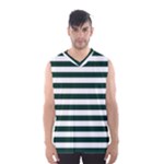 Horizontal Stripes - White and Deep Green Men s Basketball Tank Top