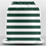 Horizontal Stripes - White and Deep Green Drawstring Bag (Large)