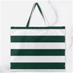 Horizontal Stripes - White and Deep Green Zipper Large Tote Bag