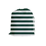 Horizontal Stripes - White and Deep Green Drawstring Pouch (L)