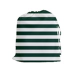 Horizontal Stripes - White and Deep Green Drawstring Pouch (XL)