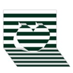 Horizontal Stripes - White and Deep Green Heart 3D Greeting Card (7x5)