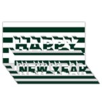 Horizontal Stripes - White and Deep Green Happy New Year 3D Greeting Card (8x4)