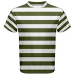 Horizontal Stripes - White and Army Green Men s Cotton Tee