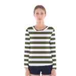 Horizontal Stripes - White and Army Green Women s Long Sleeve T-shirt