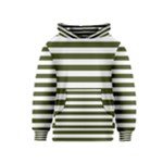 Horizontal Stripes - White and Army Green Kid s Pullover Hoodie