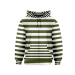 Horizontal Stripes - White and Army Green Kid s Zipper Hoodie