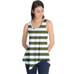 Horizontal Stripes - White and Army Green Sleeveless Tunic