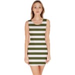 Horizontal Stripes - White and Army Green Bodycon Dress