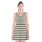 Horizontal Stripes - White and Army Green Scoop Neck Skater Dress